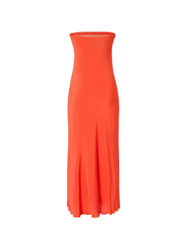 pinko orange dress PINKO Long Bandeau Dress In Viscose And Silk Crêpe De Chine | Orange