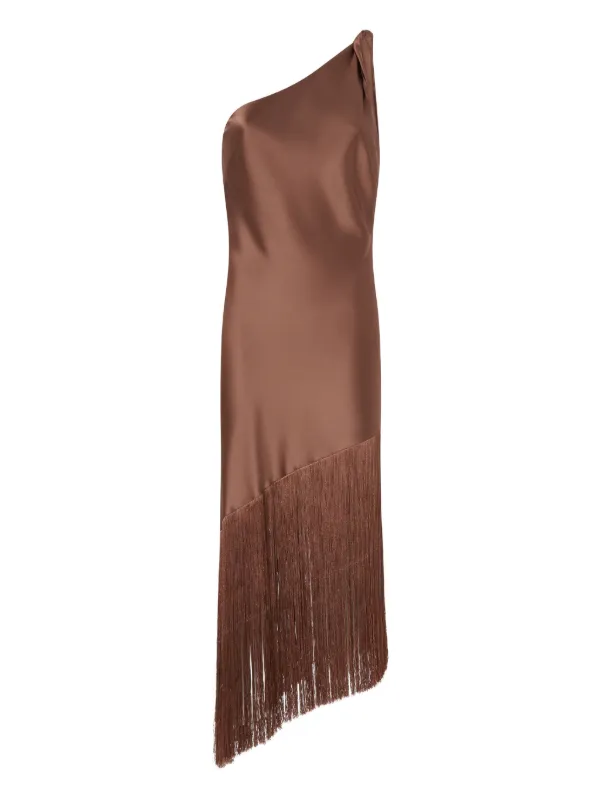 brown fringed dress Lancy Fringed Funnel Neck Dress main image 0