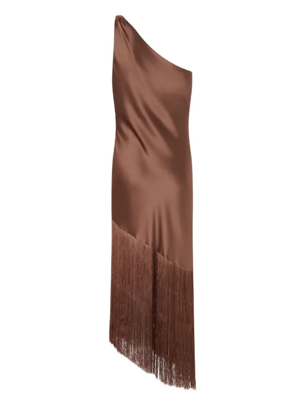 Pinko One-shoulder Fringed Dress - Brown