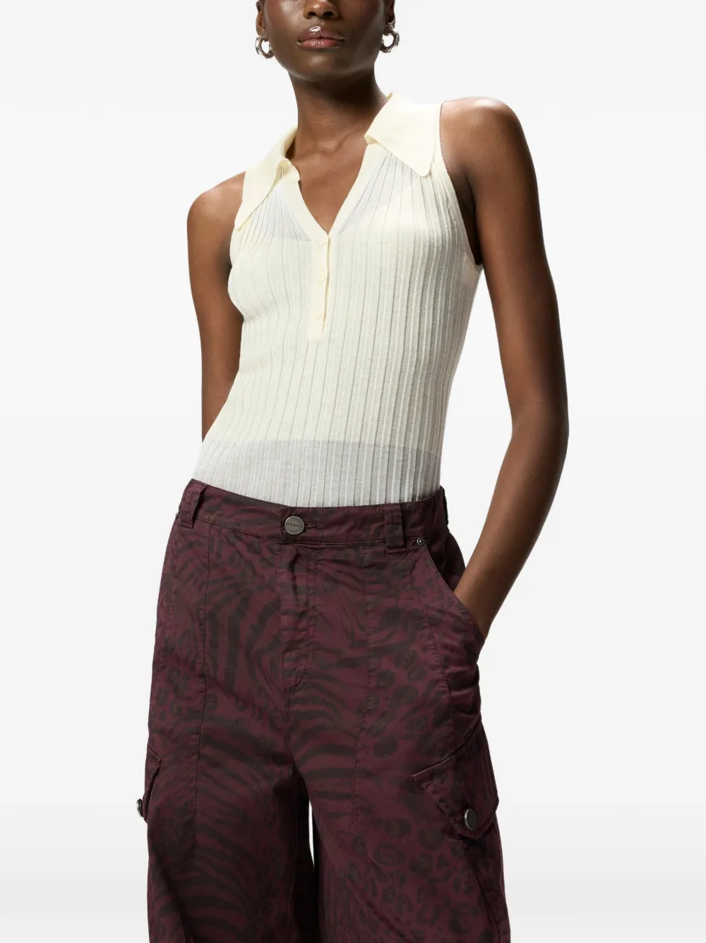 PINKO Geribbelde polotop Beige