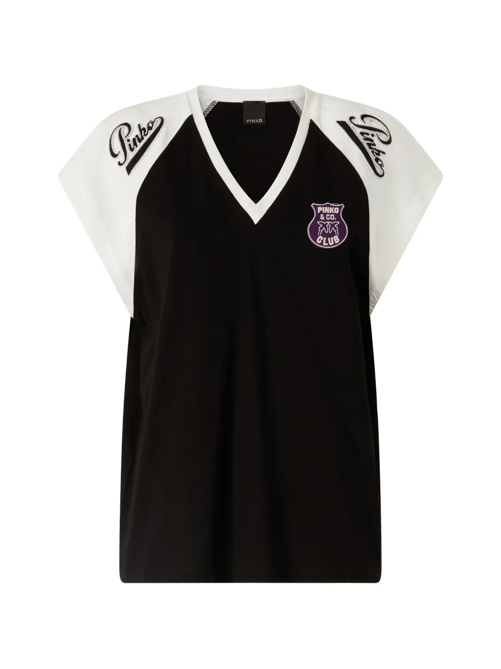 PINKO V-neck embroidered T-shirt - Nero