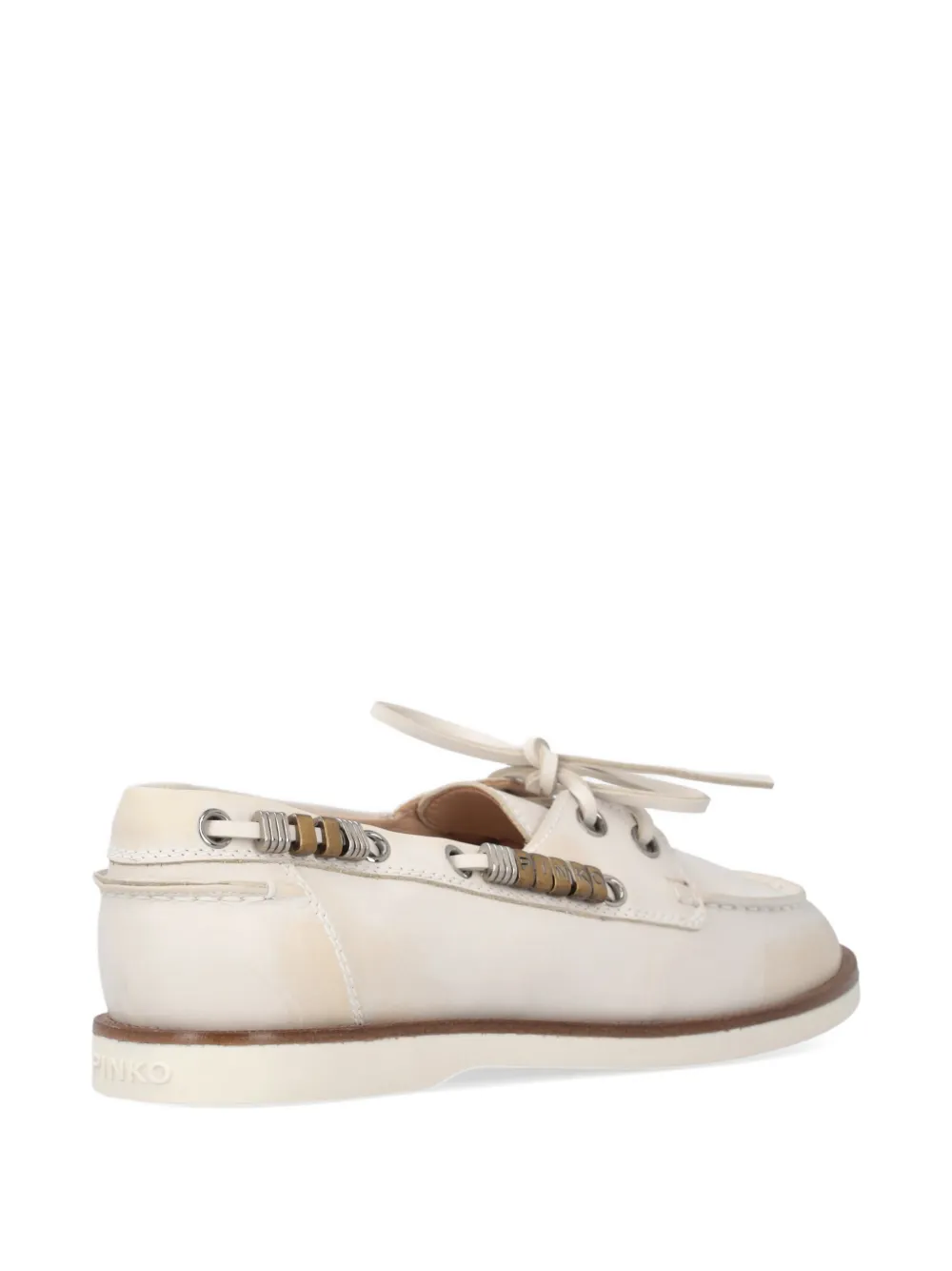 PINKO bead-embellished leather loafers Beige