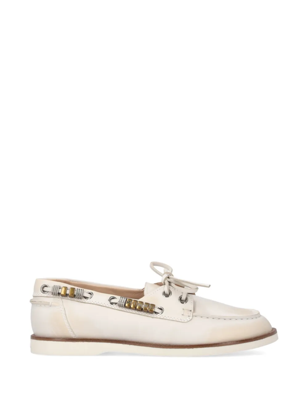 PINKO bead-embellished leather loafers Beige