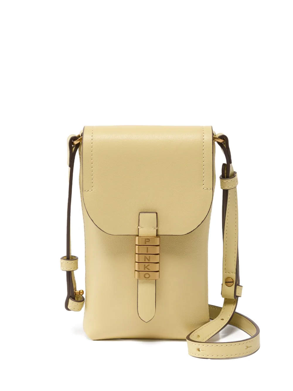 PINKO antique-gold logo leather crossbody bag - Giallo