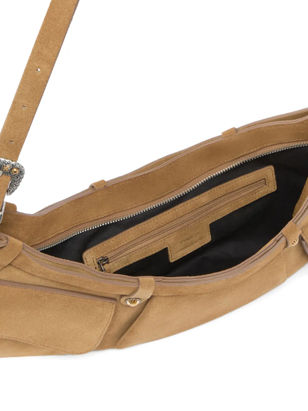 PINKO Pocket Body Bag grote suède schoudertas met zakken Bruin