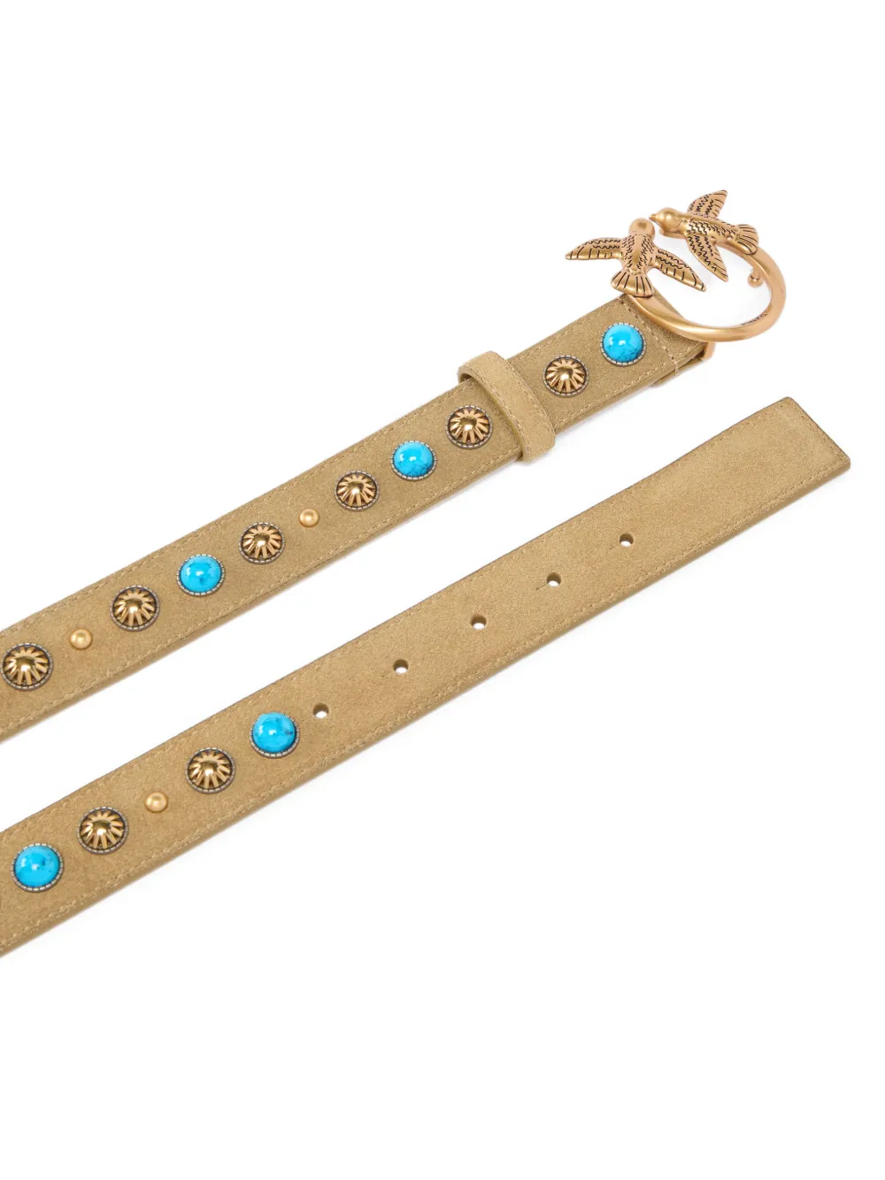 PINKO Suède riem met studs 3 cm Beige