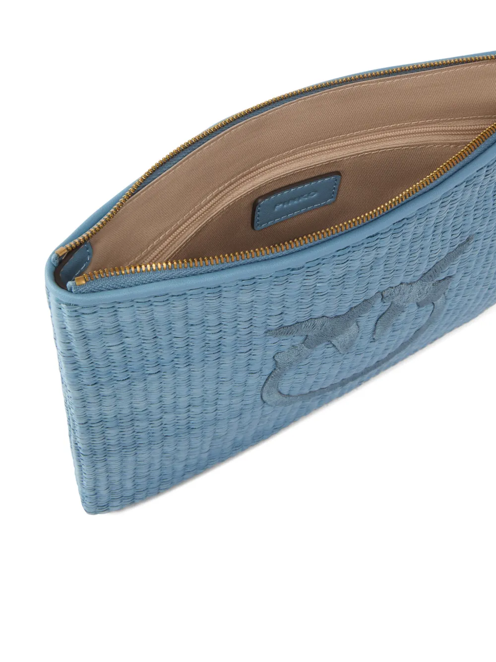 PINKO Raffia clutch met Love Birds logo Blauw