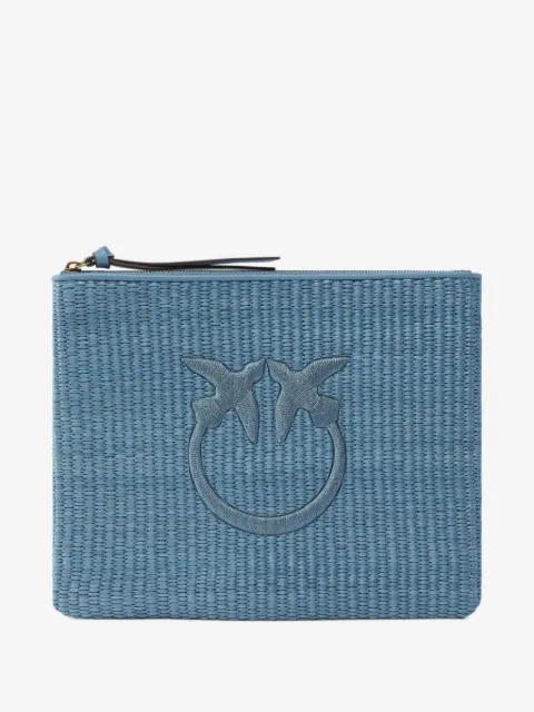 PINKO raffia clutch with Love Birds logo