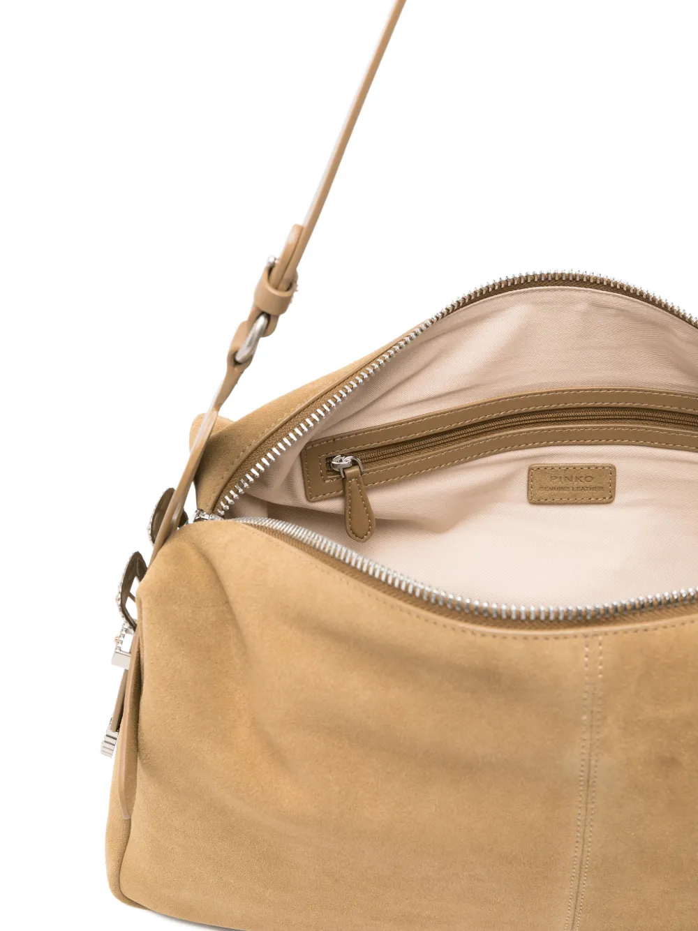 PINKO Keeper grote suède schoudertas Beige
