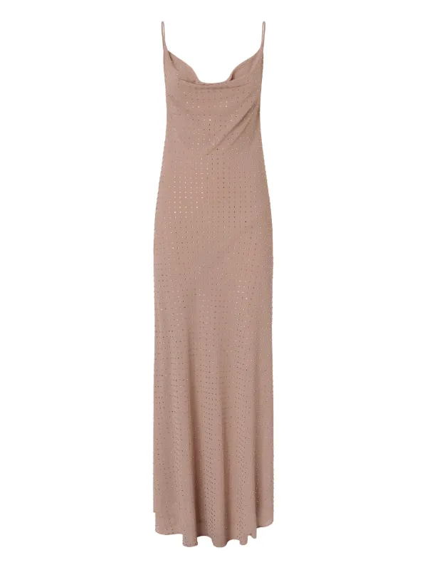 Pinko Embellished Cowl Neck Maxi Dress with Open Back - Pink