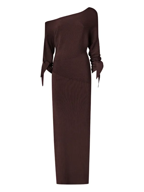 pinko one shoulder dress PINKO Ribbed one-shoulder Dress | Brown