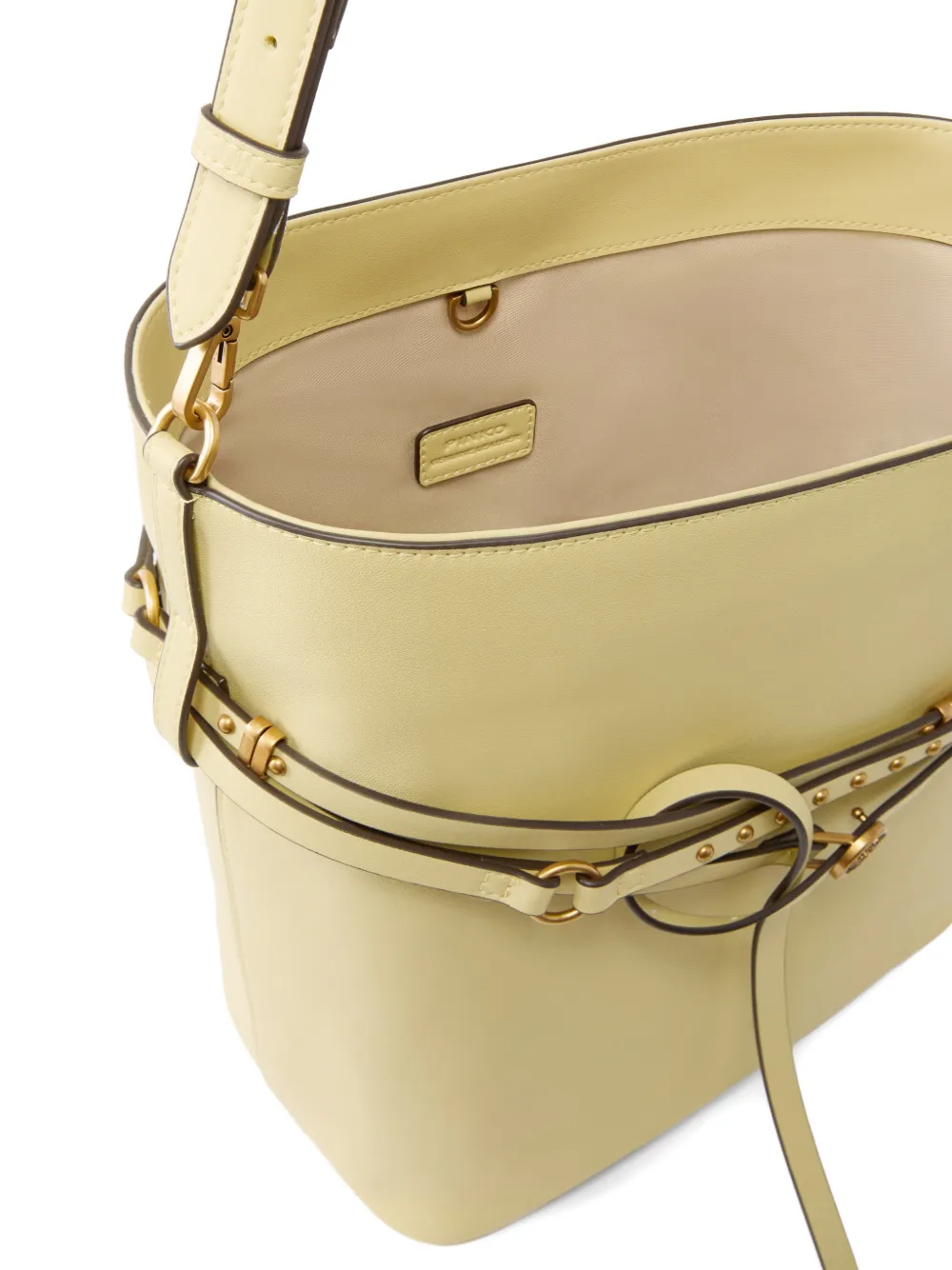  Pinko Medium Studded-strap Bucket Bag - Yellow 