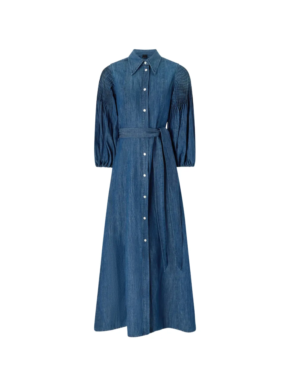 PINKO shirred belted denim dress - Blu