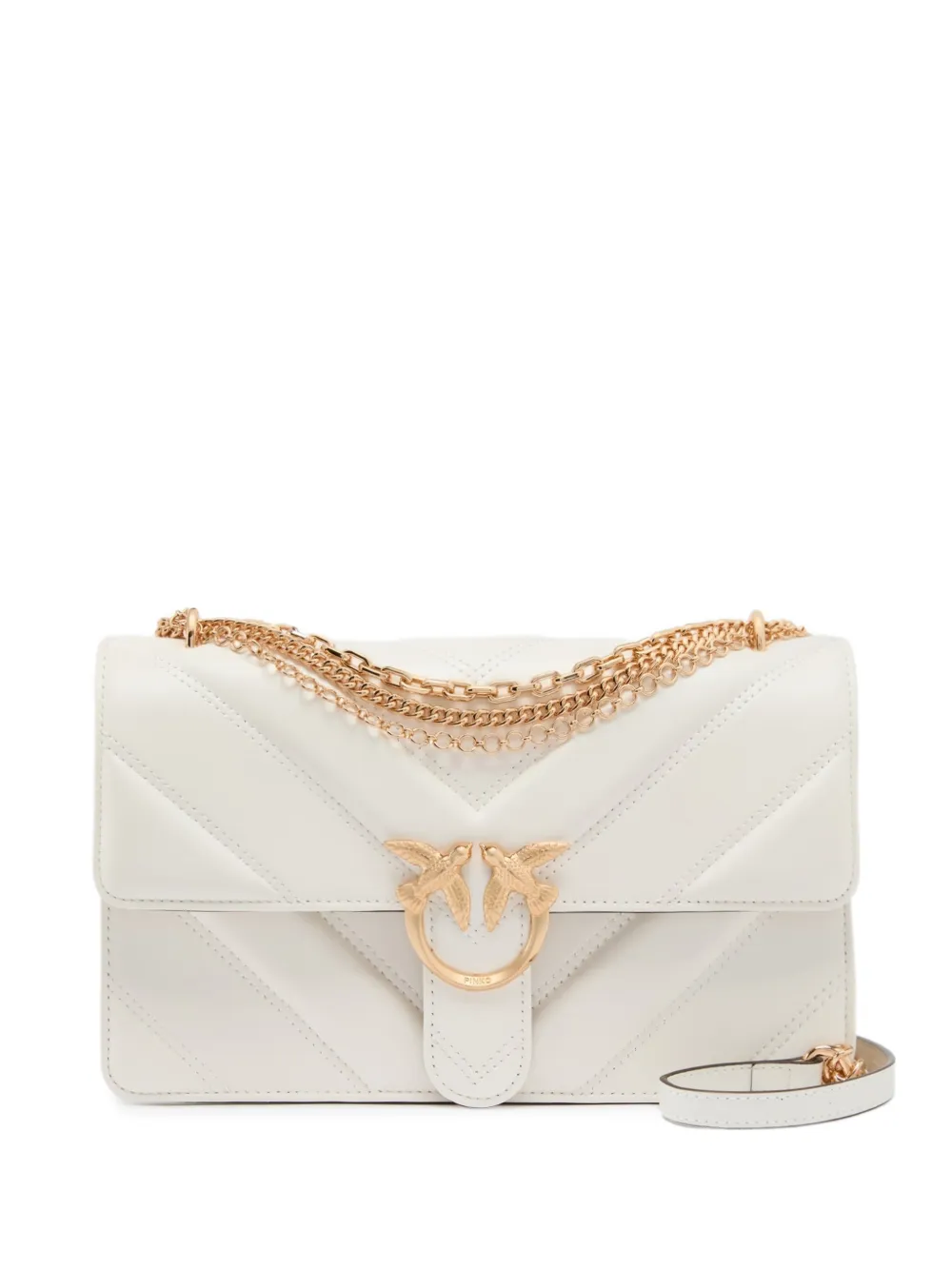 PINKO Love chevron leather and nappa triple chain shoulder bag