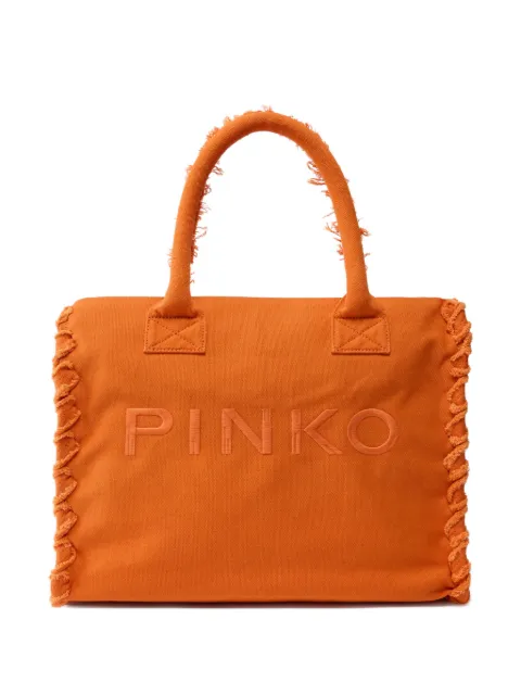 PINKO medium beach shopping tote in canvas with logo and fraying
