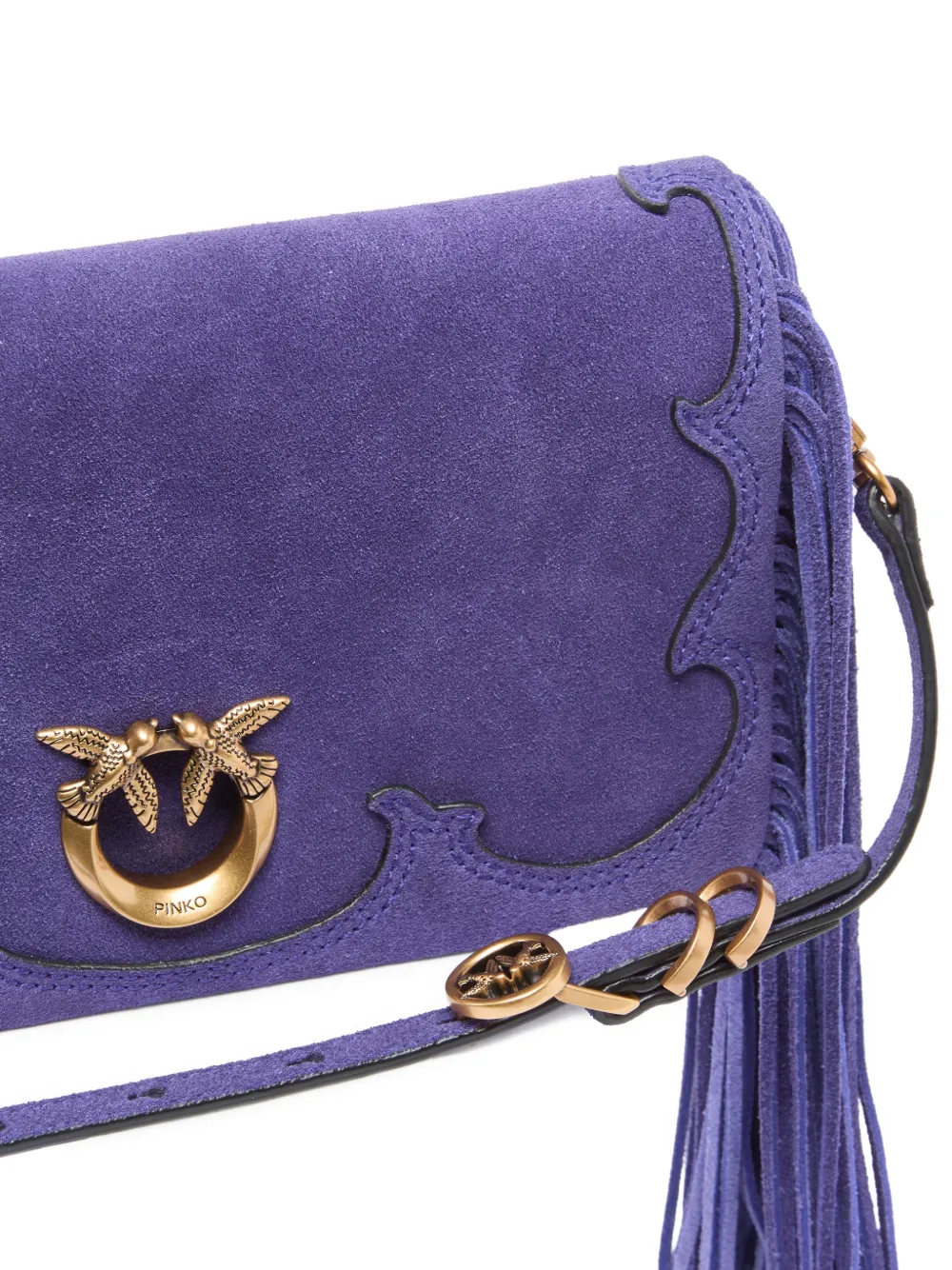  Pinko Fringed-logo Shoulder Bag - Purple 