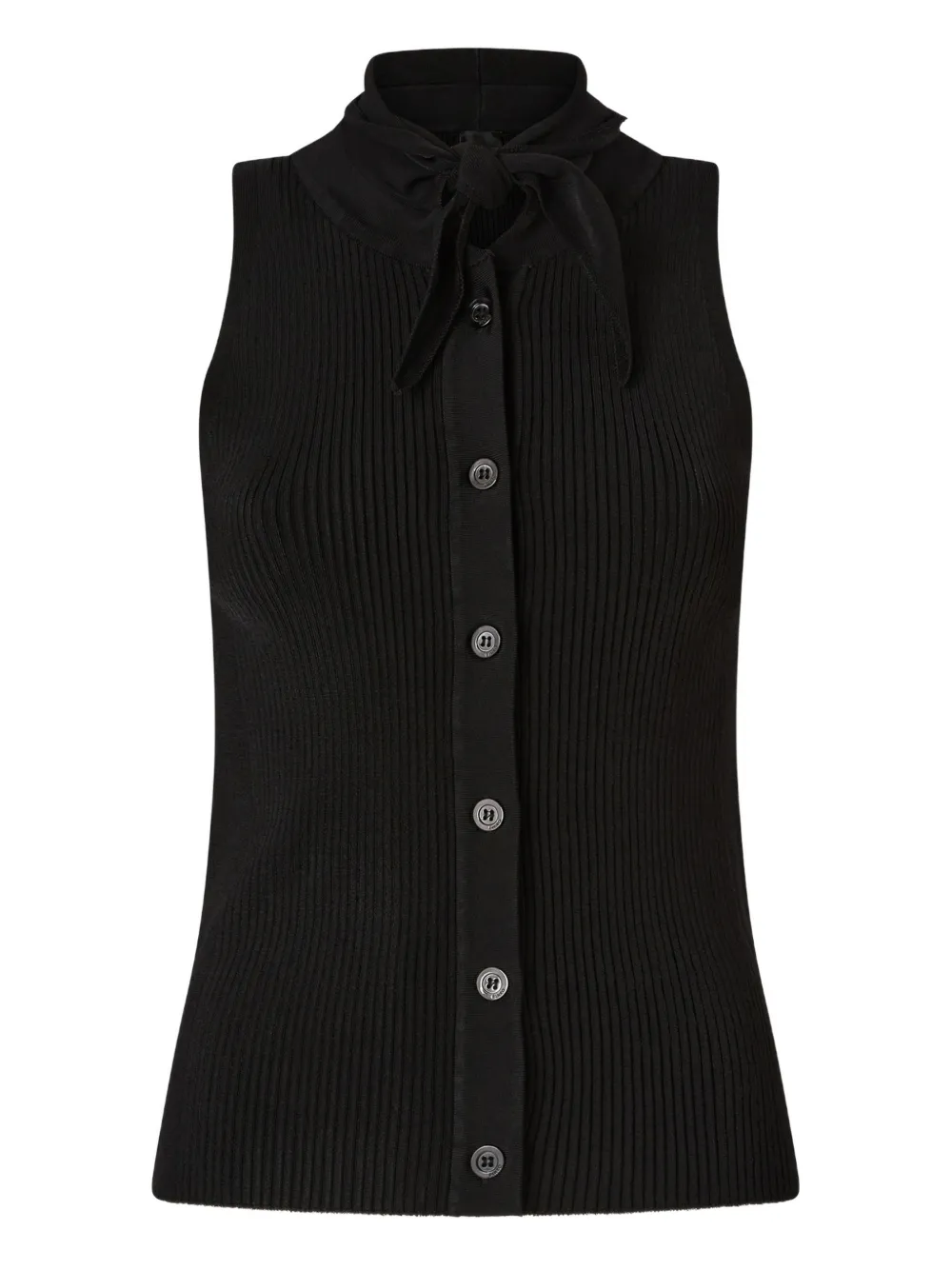 Pinko Bow-tie Button-down Knitted Blouse In Black