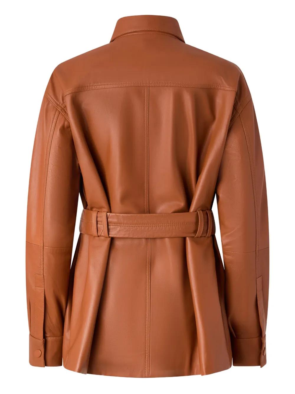  Pinko Belted Leather Jacket - Brown 