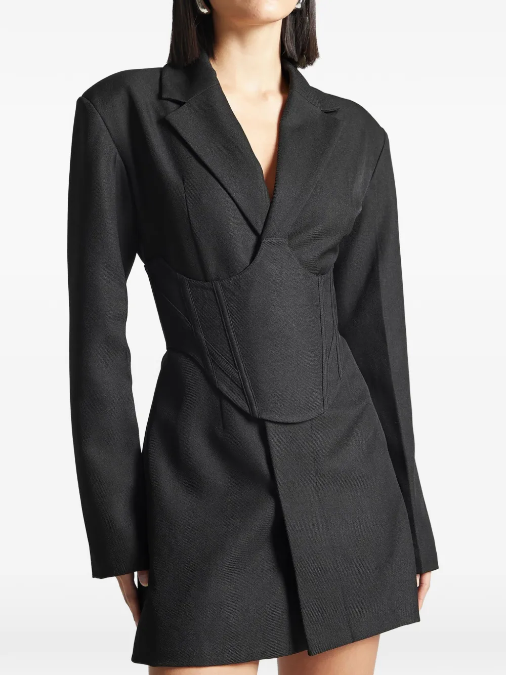 Manière De Voir Reversible-corset Blazer Mini Dress In Black