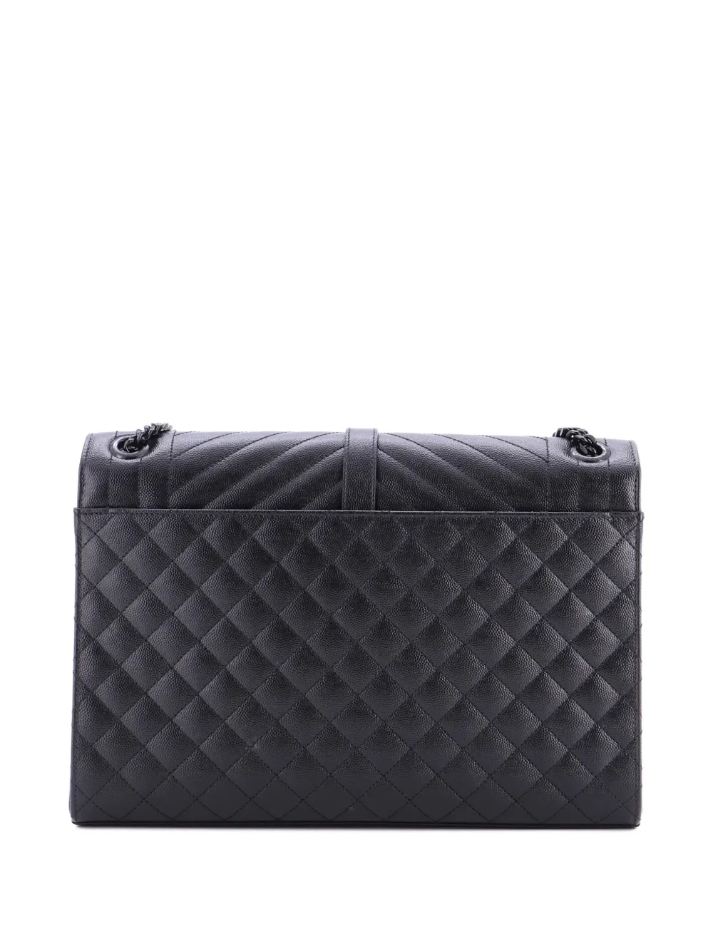 Pre-owned Saint Laurent Classic Monogram Envelope Satchel Mixed Matelasse Leather Large Shoulder Bag In Black