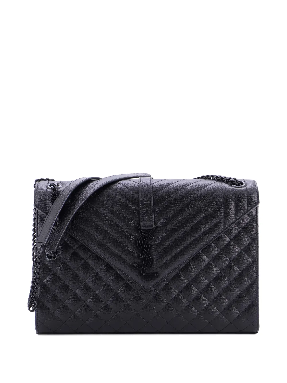 Pre-owned Saint Laurent Classic Monogram Envelope Satchel Mixed Matelasse Leather Large Shoulder Bag In Black