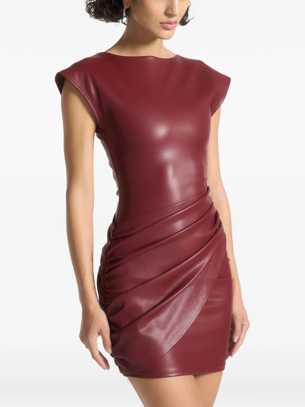 Manière De Voir Tina Leather Gathered Mini Dress In Brown