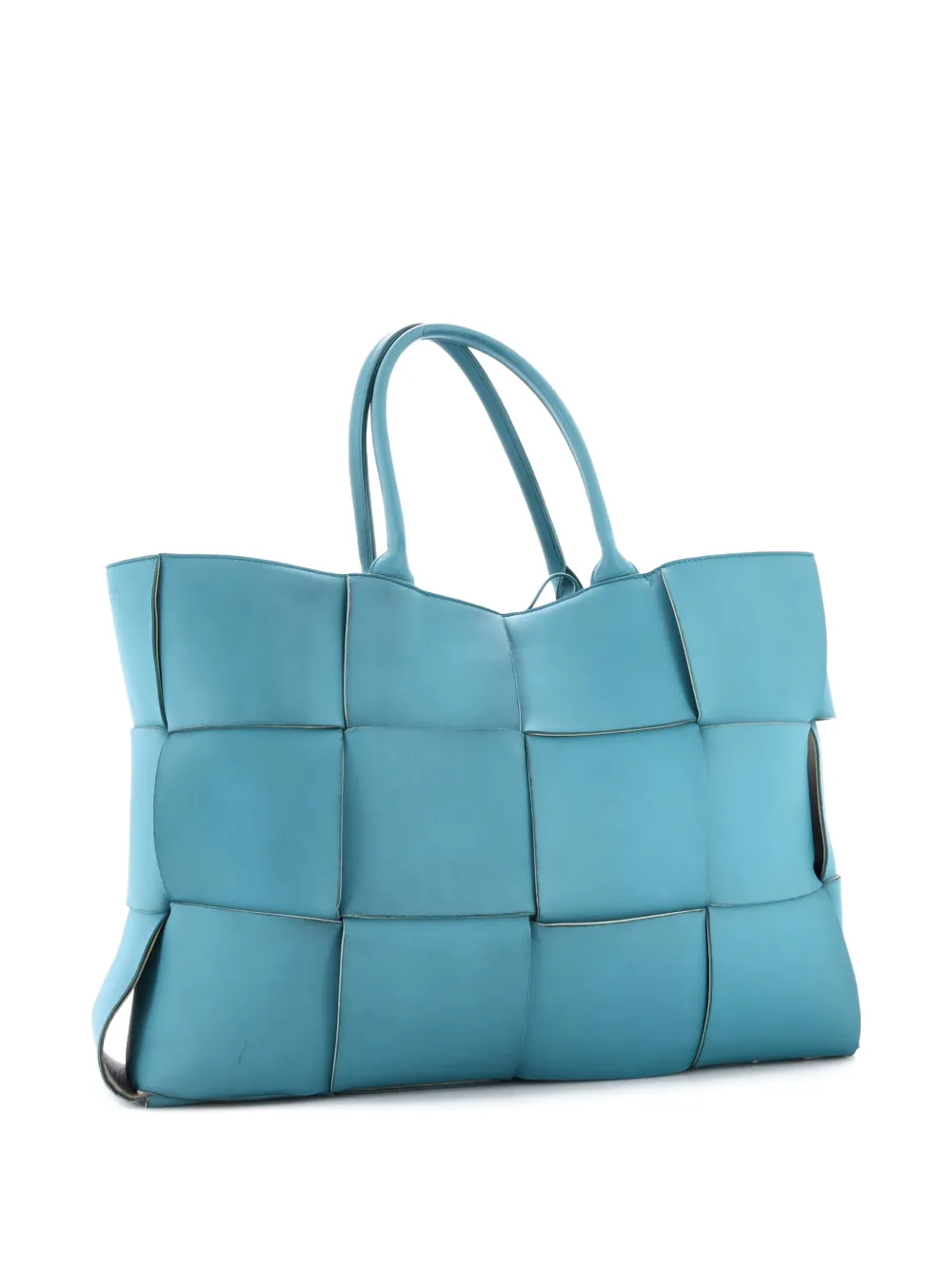 Pre-owned Bottega Veneta Arco Maxi Intrecciato Leather Large Tote Bag In Blue