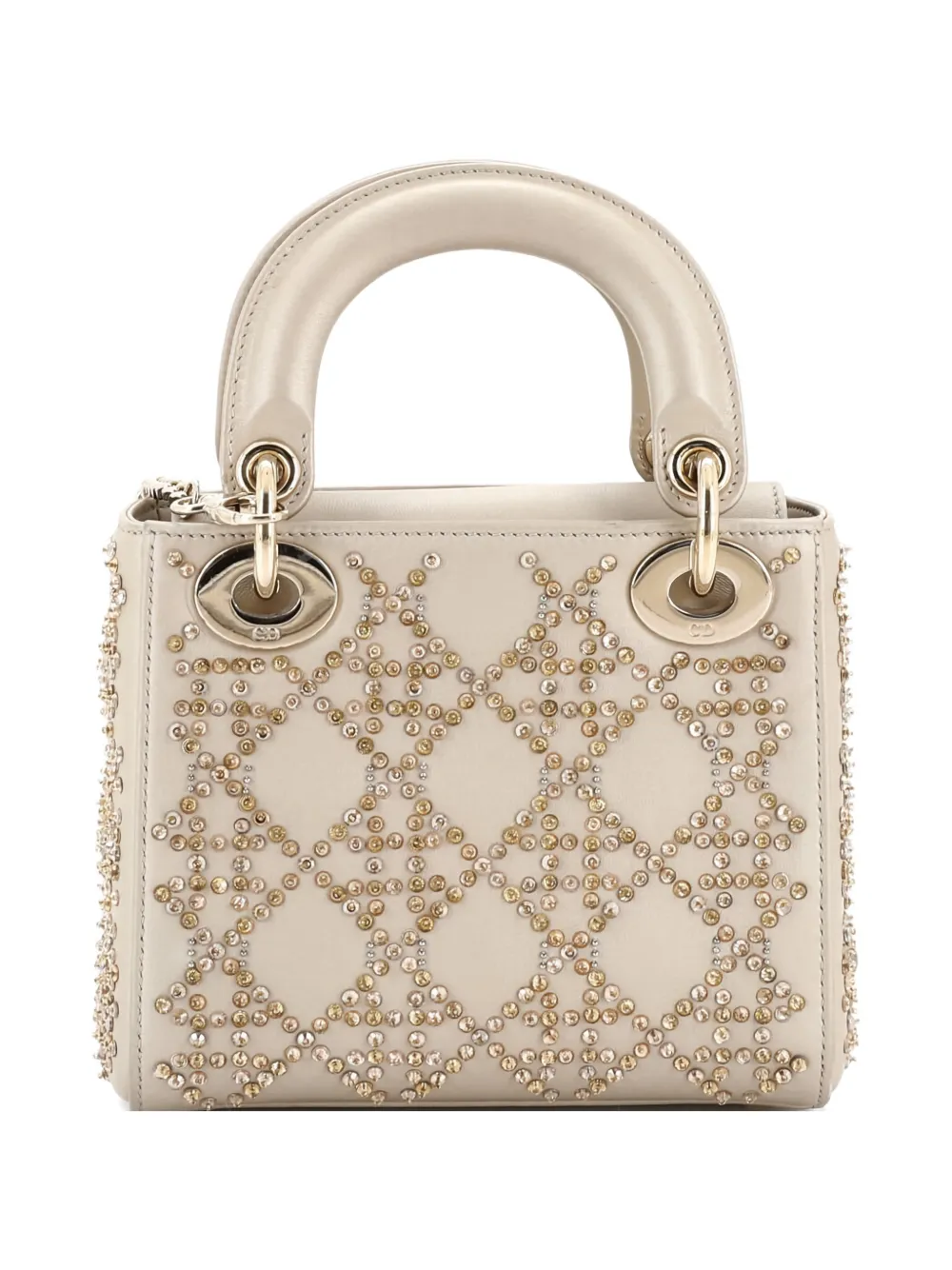 Pre-owned Dior Lady  Chain Bag Crystal Embellished Cannage Quilt Leather Mini Satchel In Gold