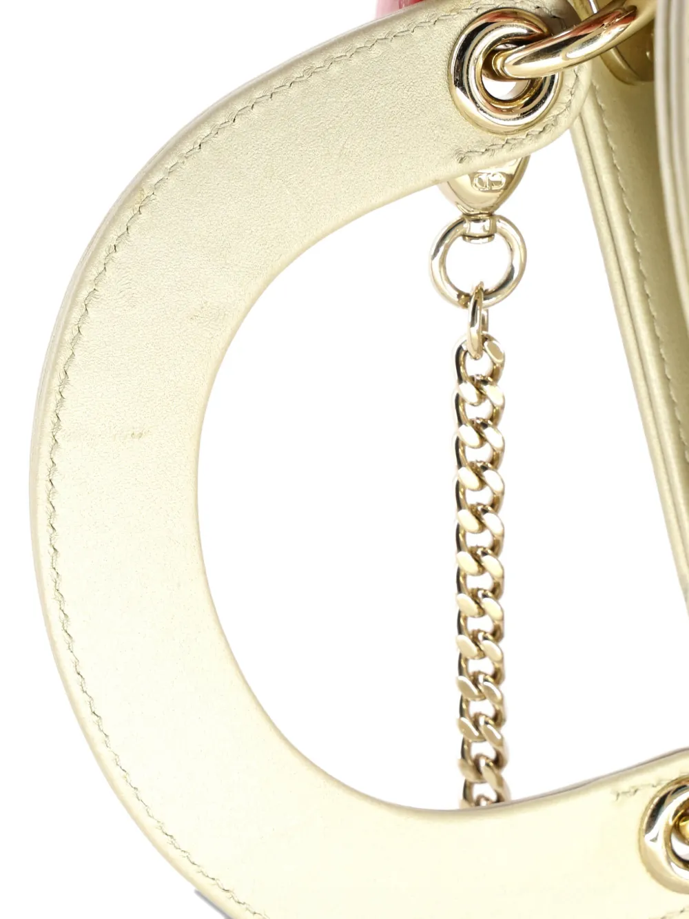 Pre-owned Dior Lady  Chain Bag Crystal Embellished Cannage Quilt Leather Mini Satchel In Gold