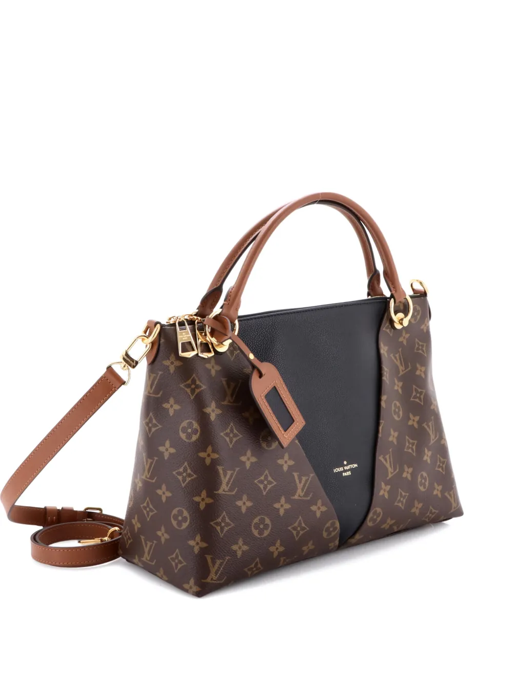 LOUIS VUITTON Pre-owned V Tote Monogram Canvas And Leather Mm Shoulder Bag In Black