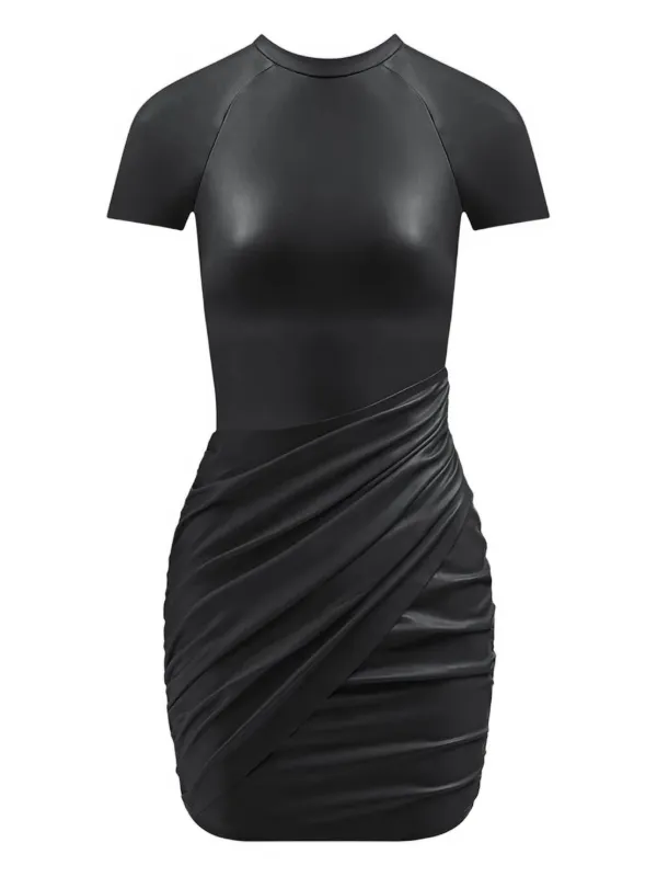 Manire De Voir gathered-embellishment faux-leather Black Mini Dress | Black | FARFETCH GE Manire De Voir gathered-embellishment faux-leather Black Mini Dress | Black | FARFETCH GE