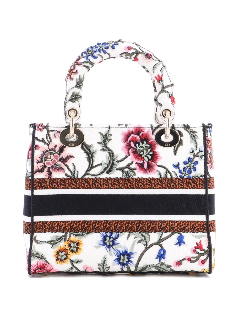 Pre-owned Dior Lady D-lite Bag Embroidered Canvas Medium Satchel