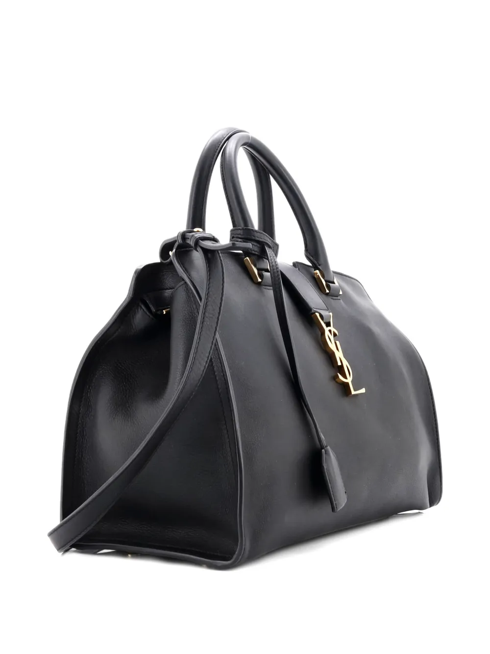 Pre-owned Saint Laurent Monogram Cabas Leather Small Satchel In Black