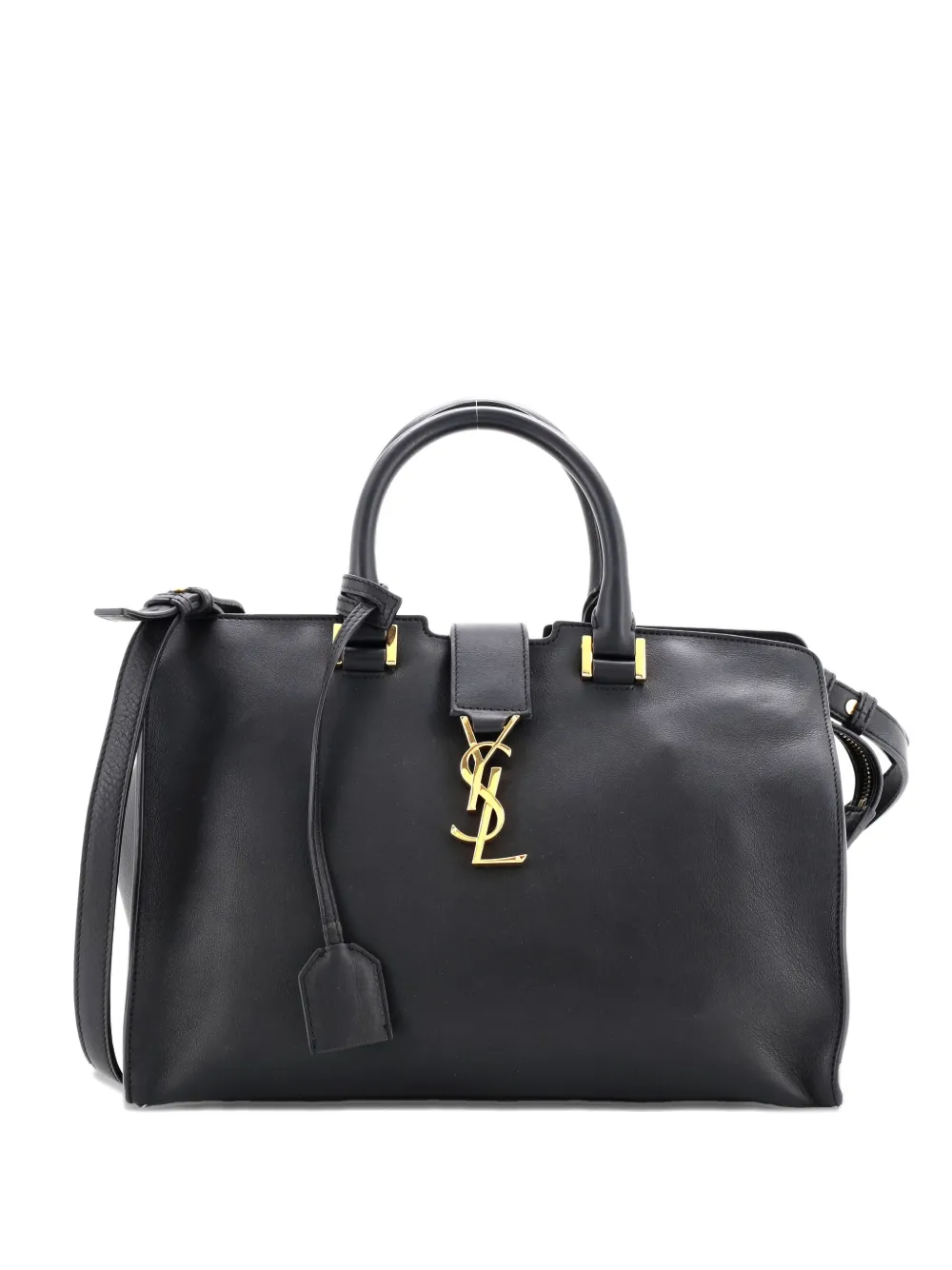 Pre-owned Saint Laurent Monogram Cabas Leather Small Satchel In Black