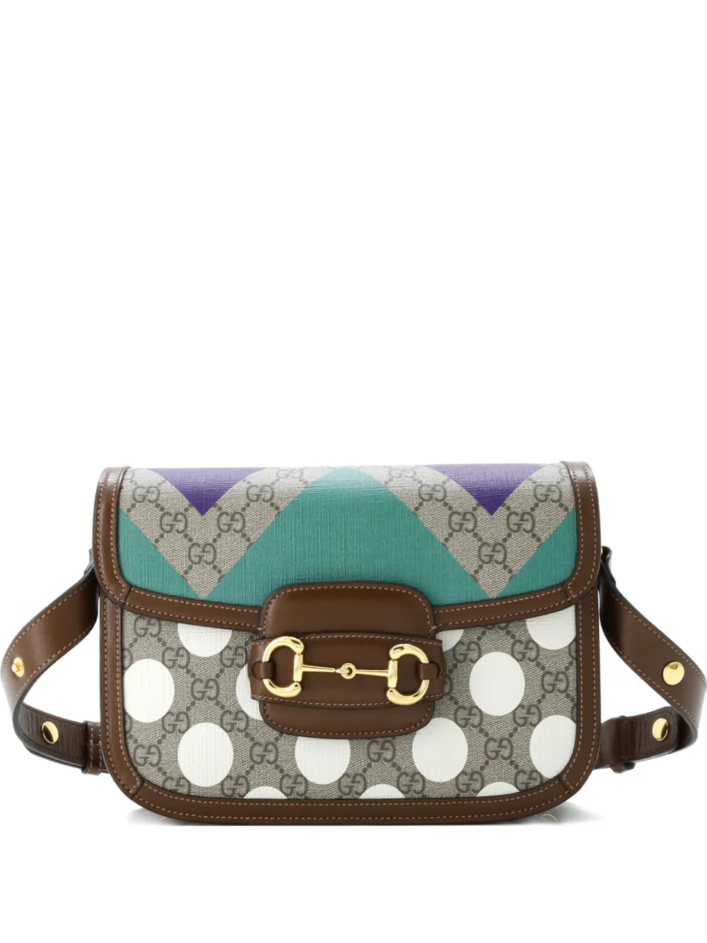 Gucci Pre-Owned Borsa a spalla Horsebit 1955 piccola in tela cerata GG e pelle con stampa - Marrone