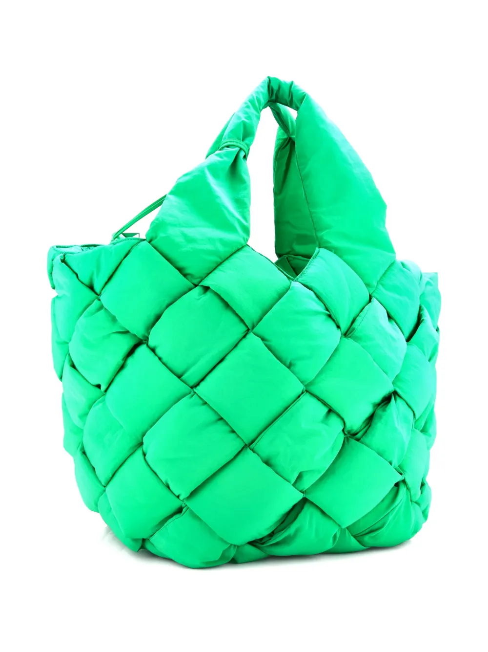 Pre-owned Bottega Veneta Cassette Paper Intrecciato Nylon Tote Bag In Green
