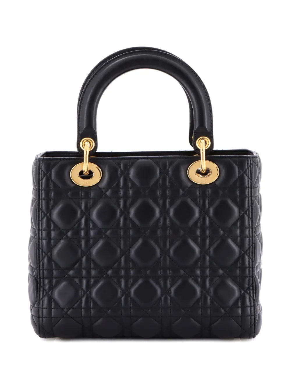 Pre-owned Dior Lady  Bag Cannage Quilt Lambskin Medium Satchel In Black