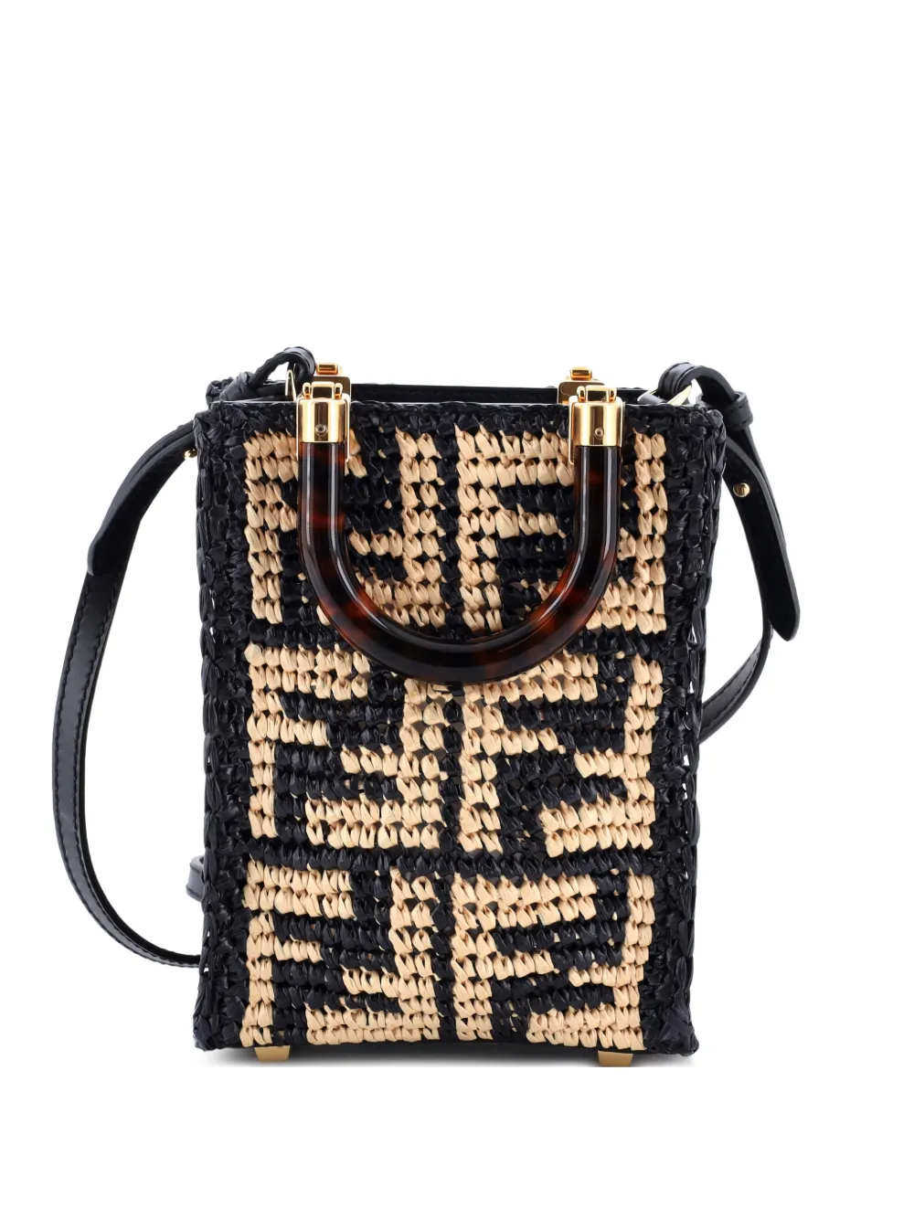 Fendi Pre-Owned Sunshine Shopper Tote Zucca Raffia Mini satchel - Nero