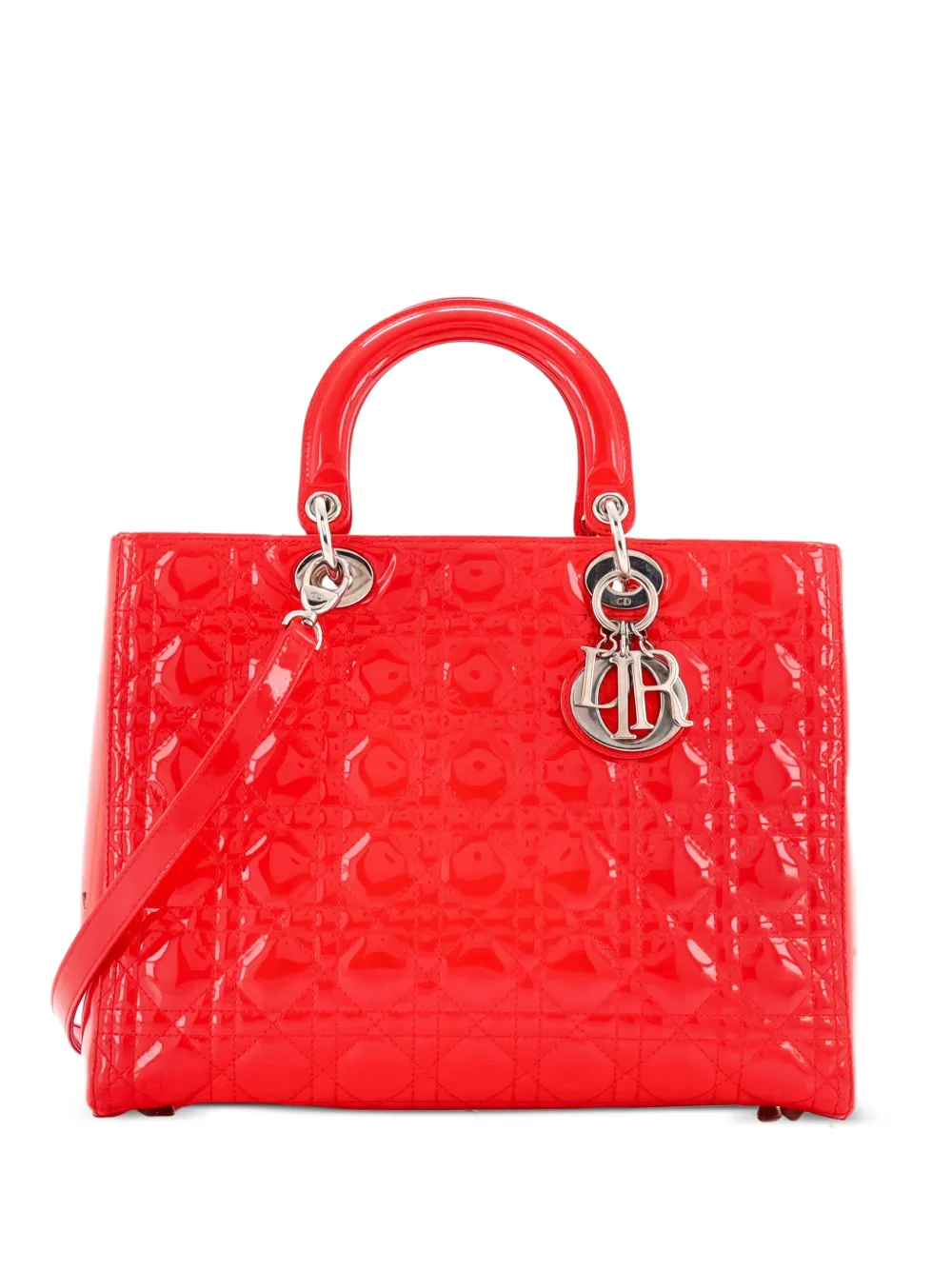Christian Dior Pre-Owned Lady Dior Bag Cannage Quilt Patent Large satchel - Rosso
