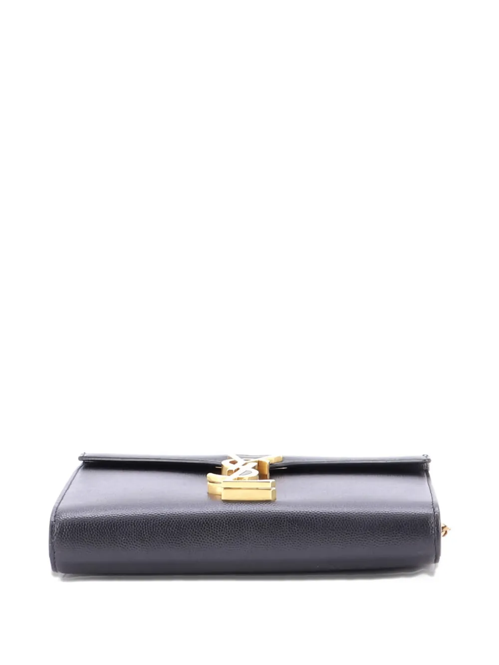 Pre-owned Saint Laurent Cassandra Chain Wallet Leather Mini Crossbody Bag In Black