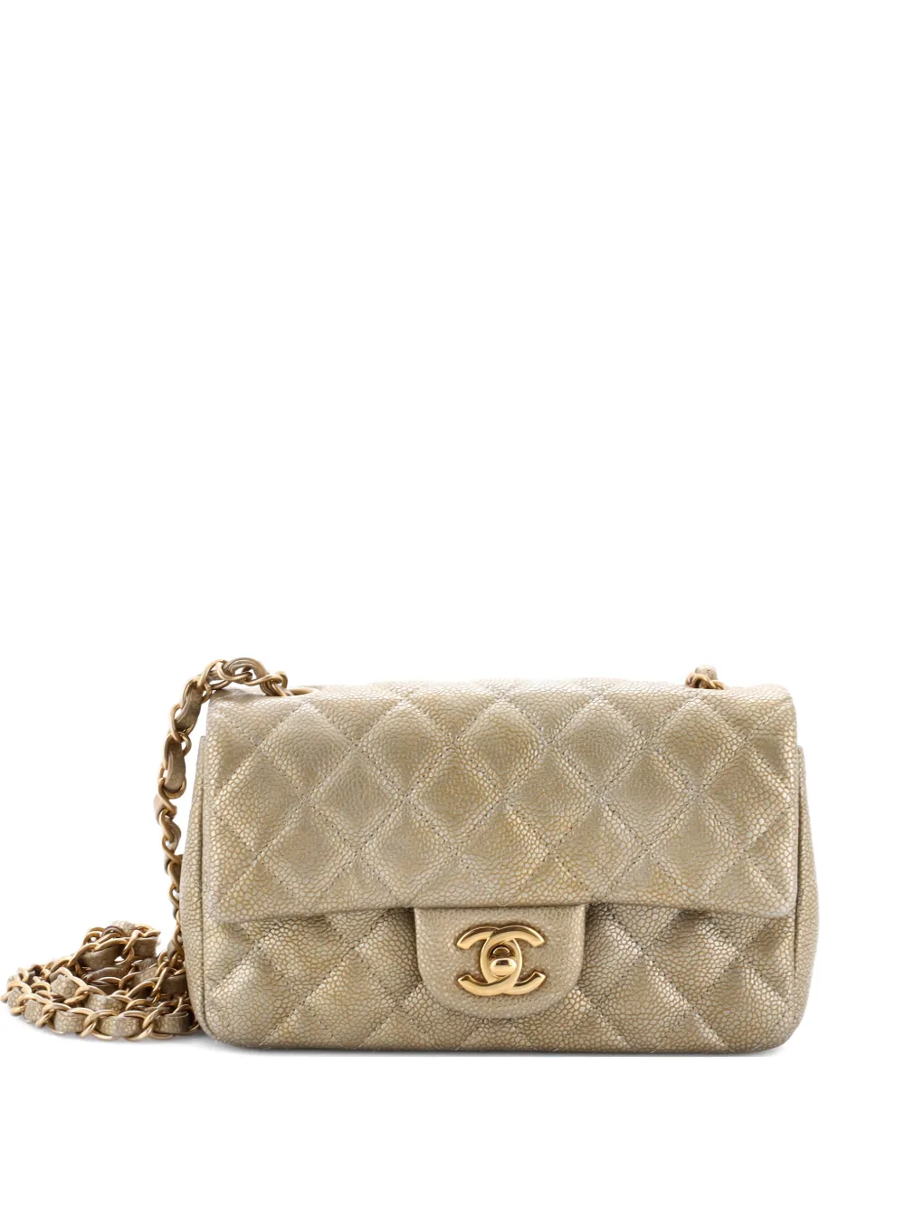 Pre-owned Chanel Classic Single Flap Bag Quilted Caviar Mini Crossbody Bag In Gold