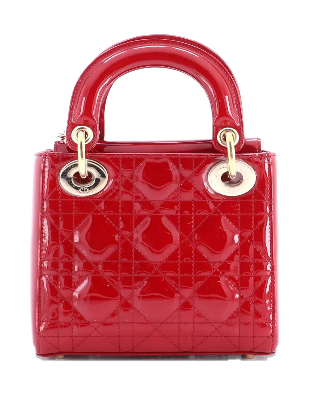 Pre-owned Dior Lady Chain Bag Cannage Quilt Patent Mini Satchel In Red