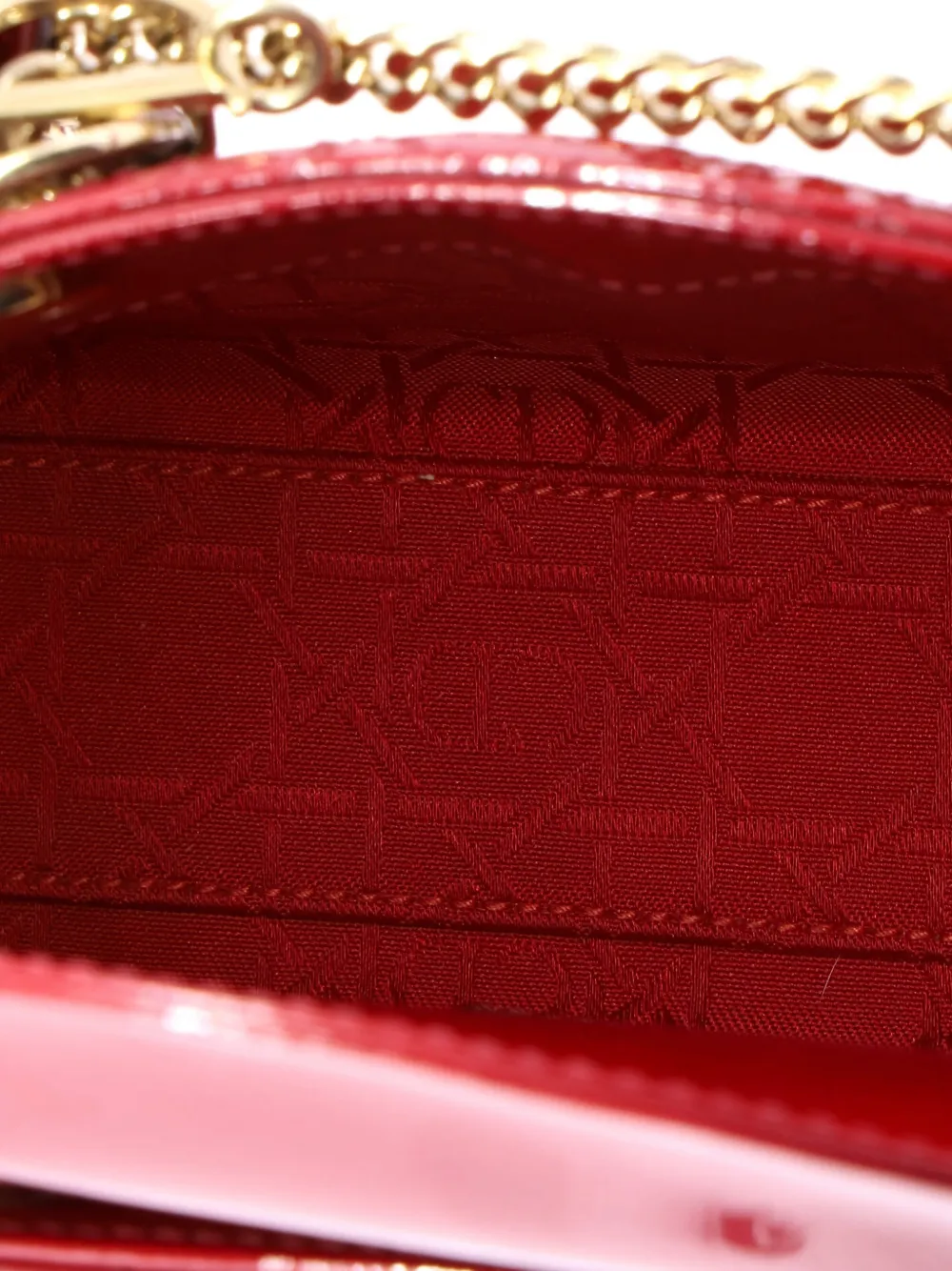 DIOR Pre-owned Lady Chain Bag Cannage Quilt Patent Mini Satchel In Red