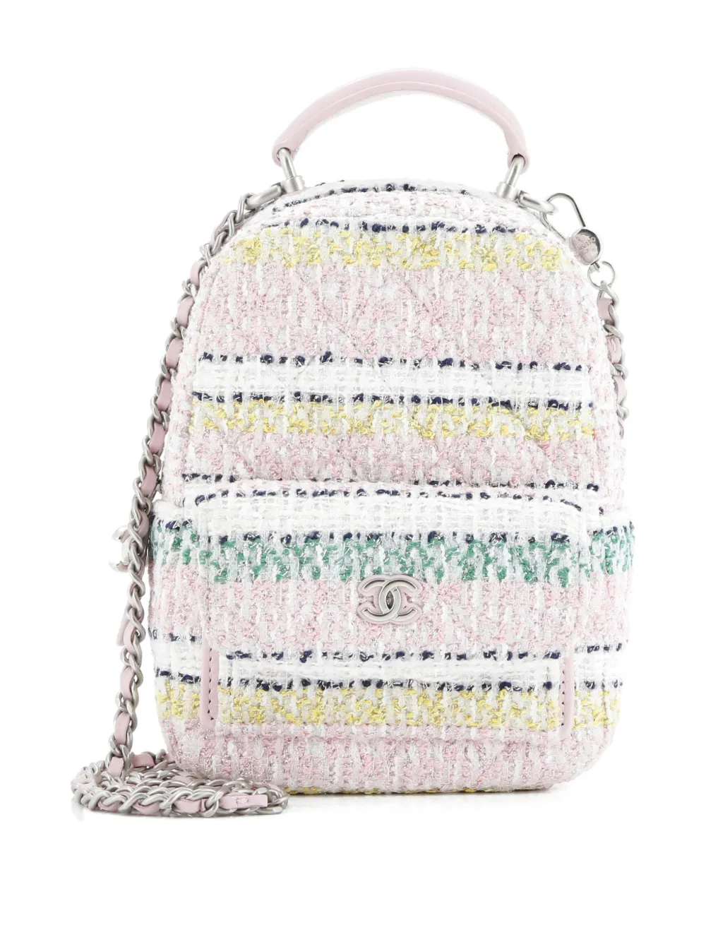 CHANEL Pre-owned Classic Cc Chain Pocket Quilted Tweed Mini Backpack In Pink