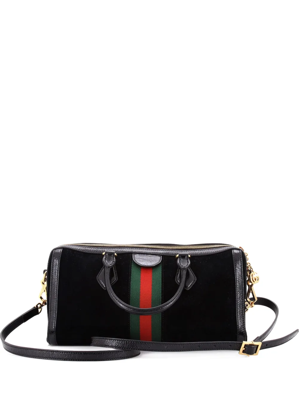 Pre-owned Gucci Ophidia Boston Bag Suede Medium Satchel In Black
