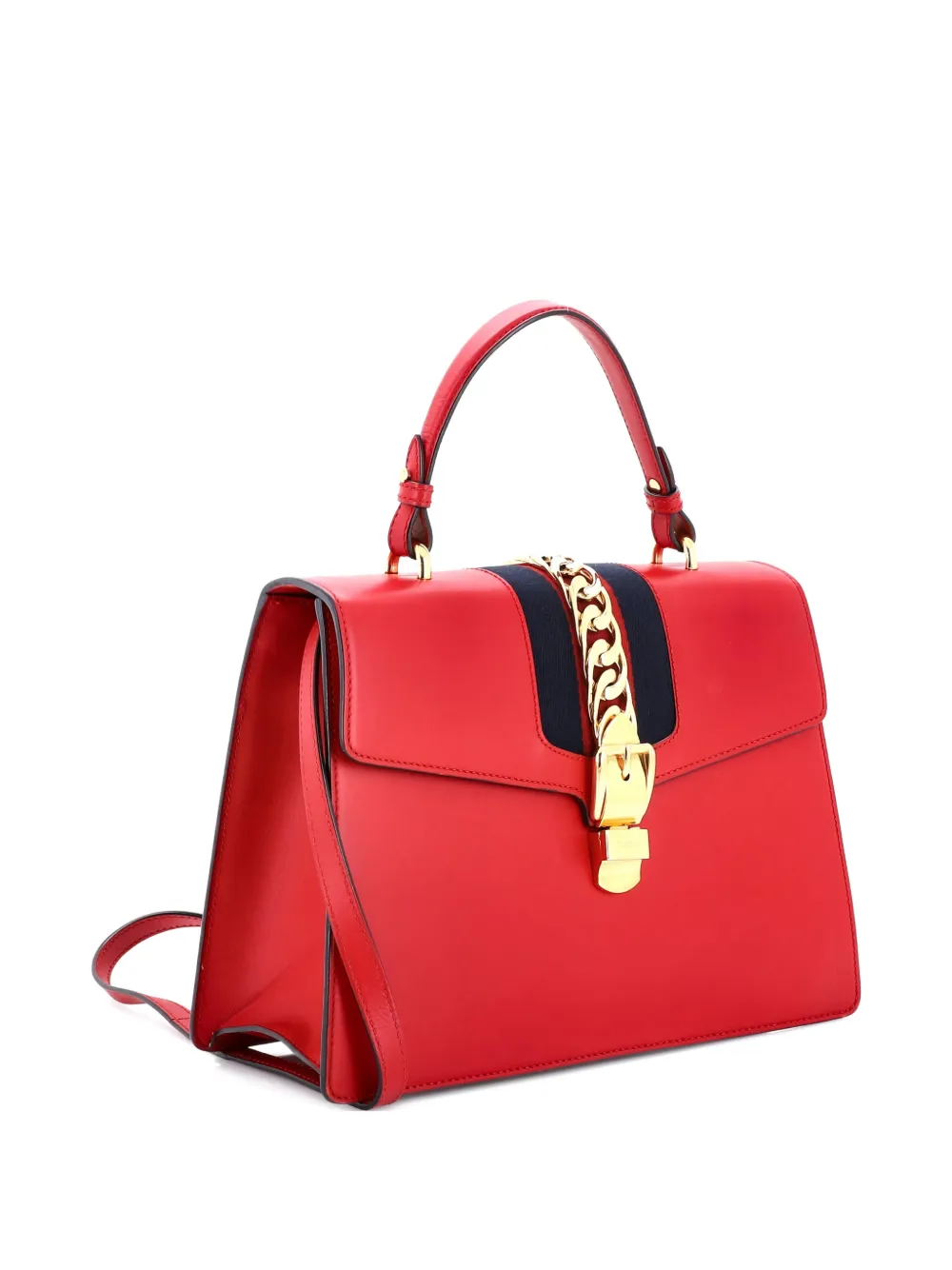 Click to view more detailed imagery on our partner's website Pre-owned Gucci Sylvie Top Handle Bag Leather Medium Satchel In Red