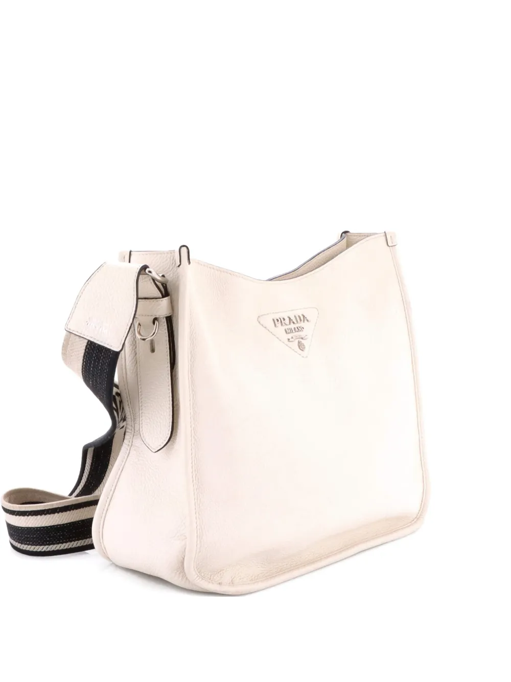 Prada Pre-Owned Logo Strap Leather Medium hobo bag - Bianco