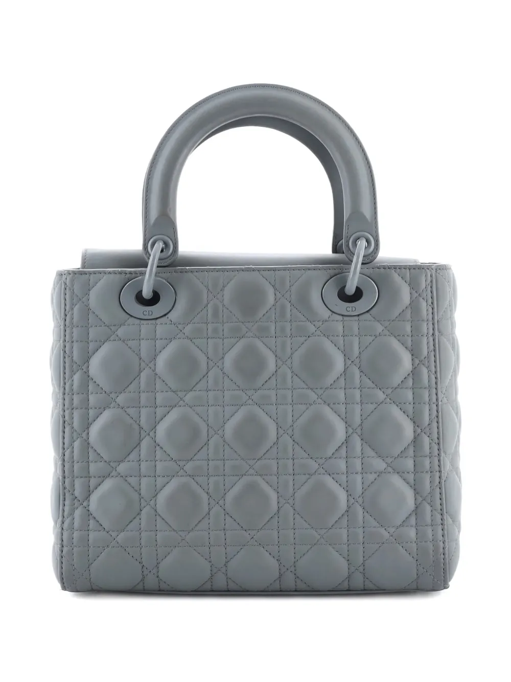 DIOR Pre-owned Ultra Matte Lady Bag Cannage Quilt Calfskin Medium Satchel In Gray