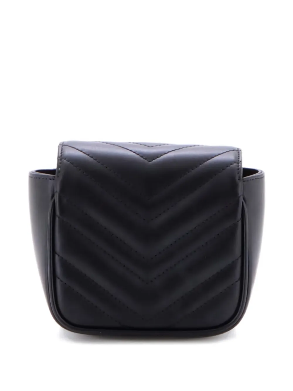 Pre-owned Gucci Gg Marmont Flap Matelasse Leather Mini Belt Bag In Black