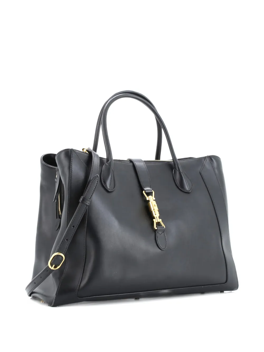 Pre-owned Gucci Jackie 1961 Leather Large Tote Bag In Black